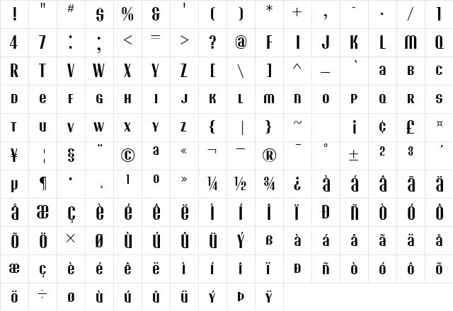 EunoiaUnicase Regular  glyph index