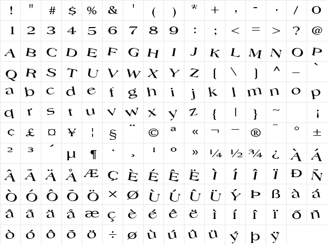 Tiger Regular  glyph index