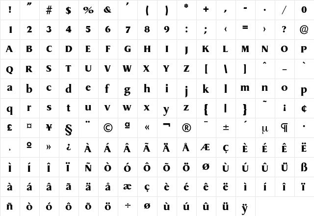 Dragon-ExtraBold Regular  glyph index