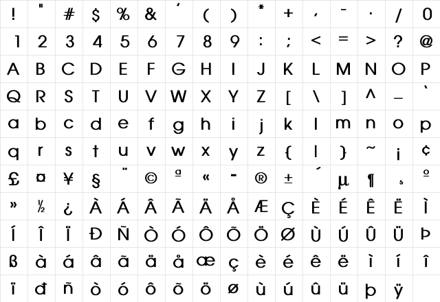 Stockton Bold  glyph index