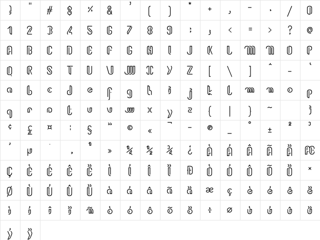 Kiwilite Regular  glyph index