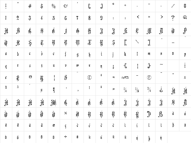Music Hall Regular  glyph index