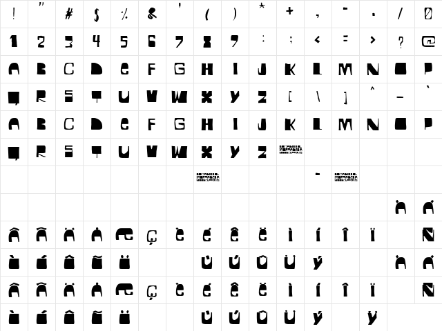 BOCADILLO DE MORTADELA Regular  glyph index