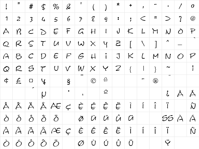 Schrivner Regular  glyph index