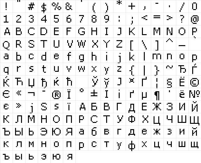 DPix_8pt Regular  glyph index