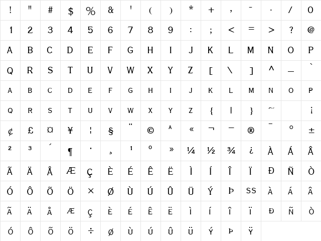 CopperplateExtraCondSCapsSSK Regular  glyph index