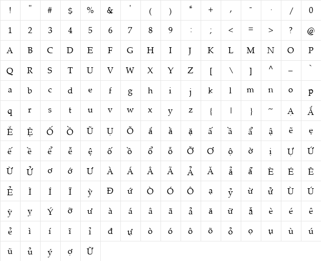 VI Trinh Nu Normal  glyph index
