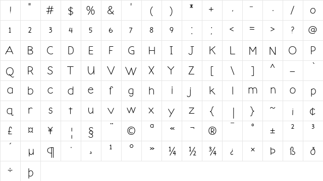 Claria Regular  glyph index