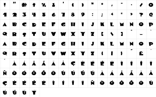 BlueMoon Regular  glyph index