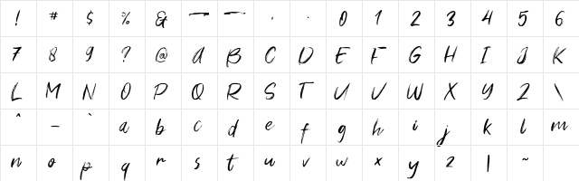 Young Vigor Regular  glyph index