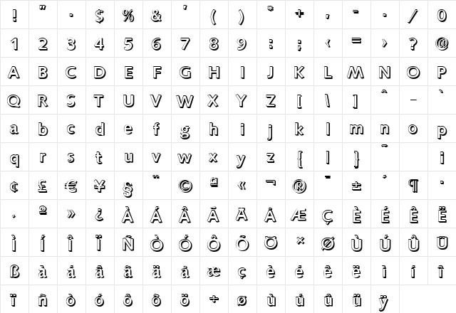 RogerBeckerShadow-Medium Regular  glyph index