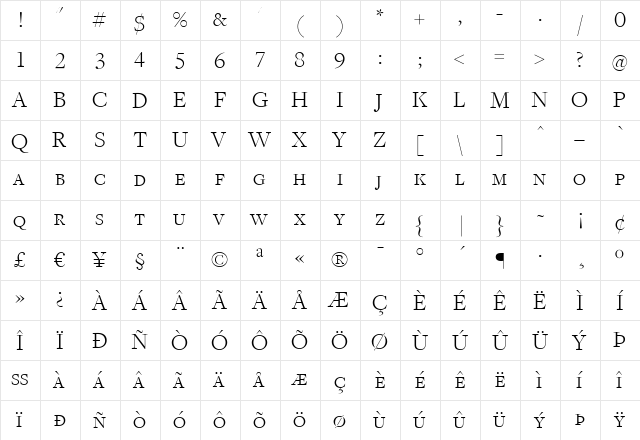 FreightDispLightSC Regular  glyph index