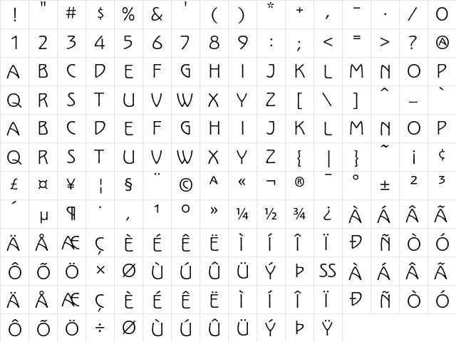 Kolo LP Regular  glyph index