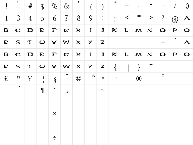 Cabal1 Regular  glyph index
