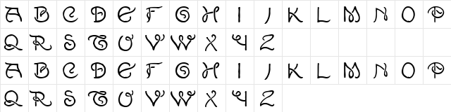 Pig Tails Regular  glyph index