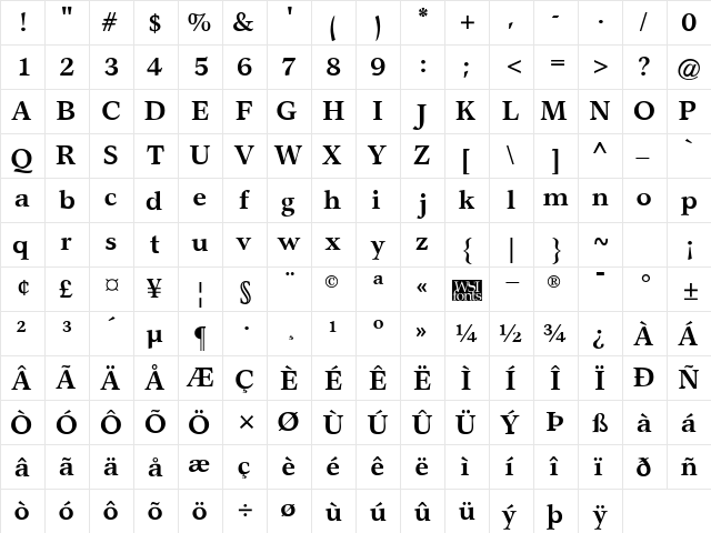 Steward Bold  glyph index