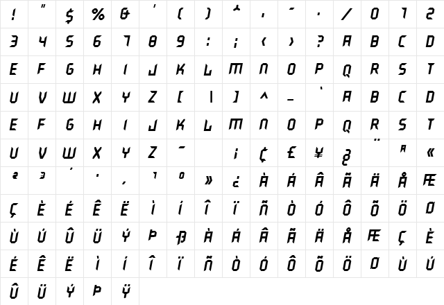 BarClock Normal  glyph index
