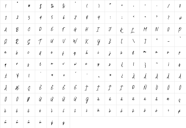 Los Angeles Clean Regular  glyph index