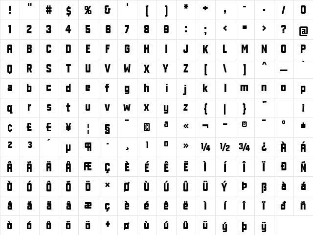 TX Manifesto Regular  glyph index