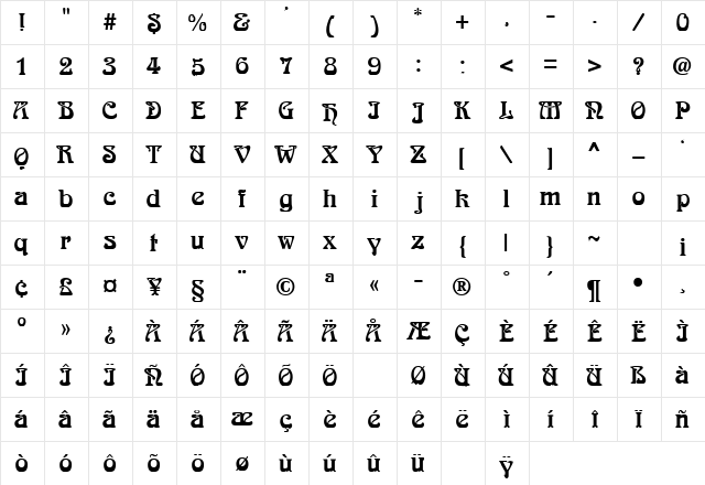 ASKEDAL Regular  glyph index