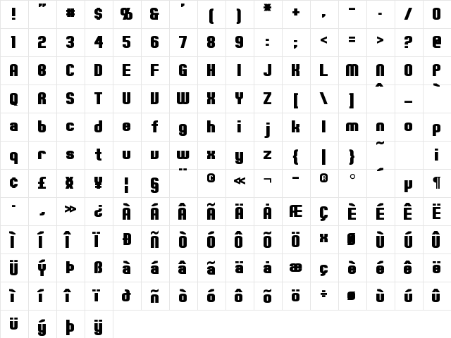 Erte Bold  glyph index