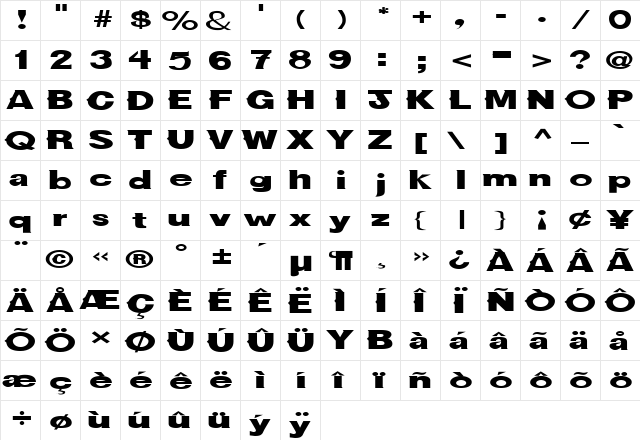 FZ JAZZY 36 EX Normal  glyph index
