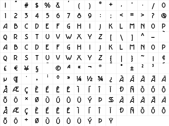 PearsonStencilNF Medium  glyph index