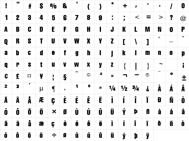 Triumvirate Compressed Regular  glyph index