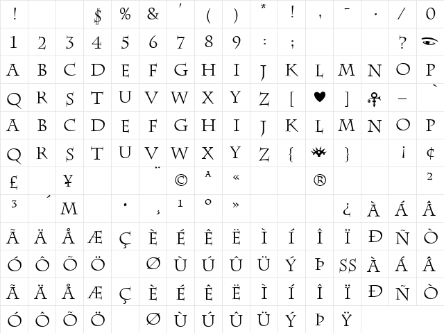 Diamonds Regular  glyph index