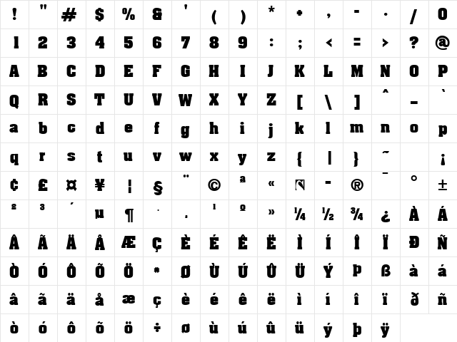 Aardwolf Regular  glyph index