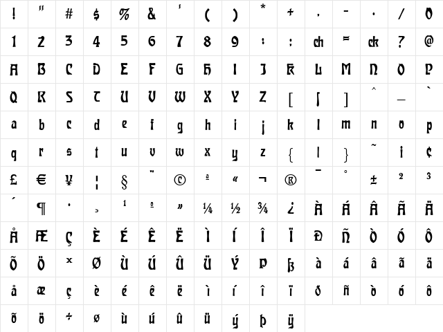 Carmen Regular  glyph index