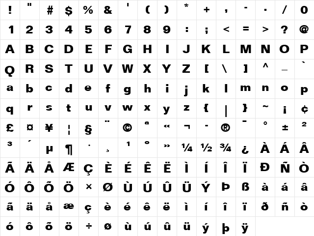 Folio LT Light Bold  glyph index