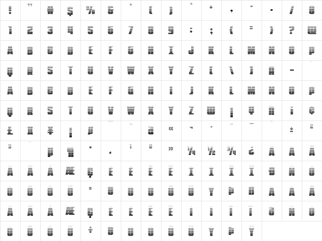 Punch Gradient Regular  glyph index
