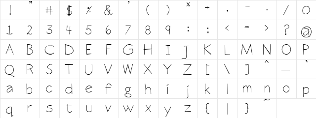 PC Roman Regular  glyph index