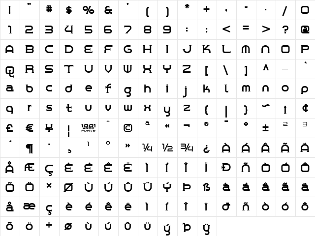 Chrome Yellow NF Regular  glyph index