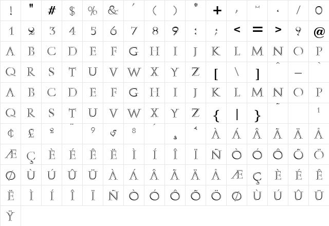 AmammaInline Regular  glyph index