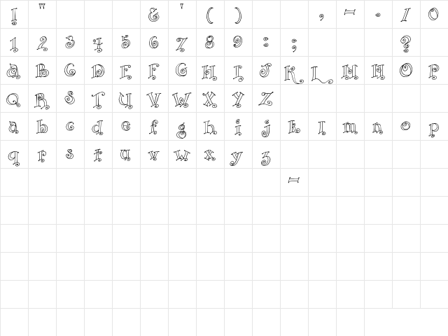 SBC Curly Outline Regular  glyph index