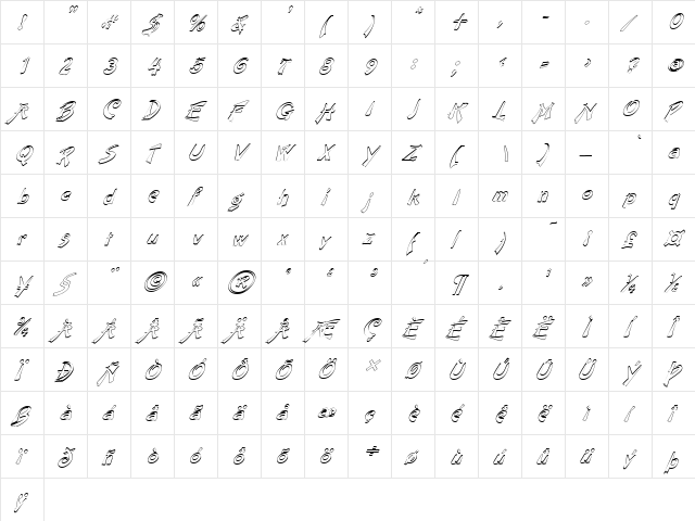 FZ UNIQUE 38 HOLLOW ITALIC Normal  glyph index