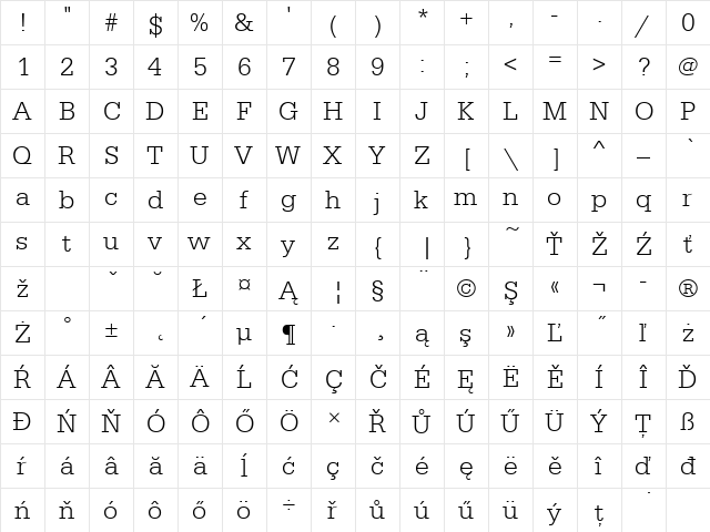 SerifaDEELig Regular  glyph index
