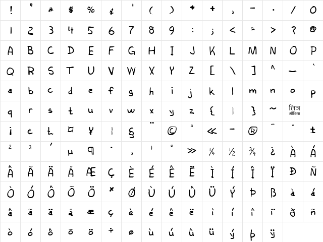 LEHN026 Regular  glyph index