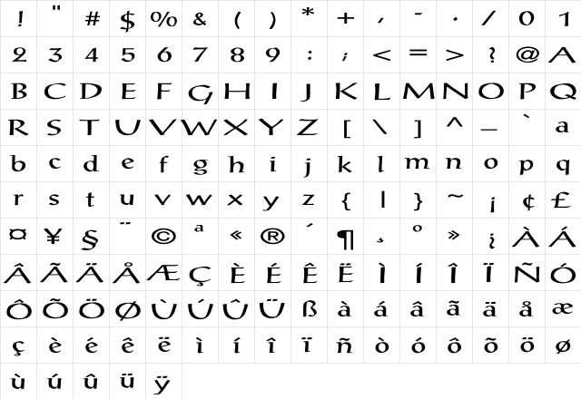 PostAntiqua-Roman Ex Regular  glyph index