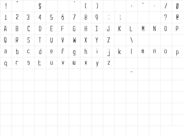 Yachting Type Regular  glyph index