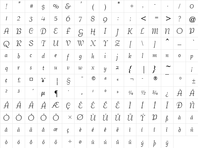 Carmine Tango ATT Regular  glyph index