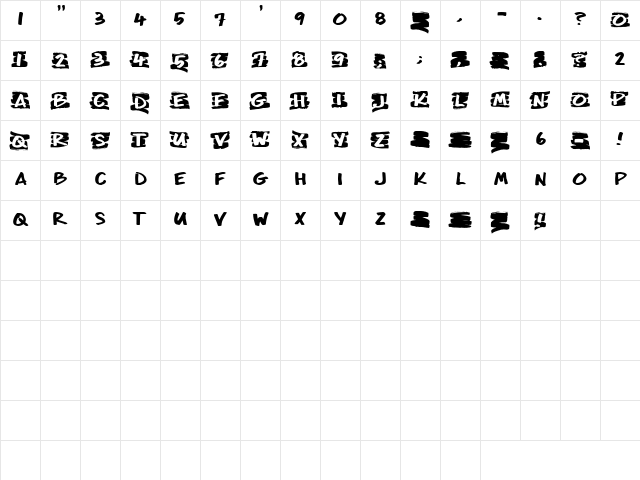 LD Scratch Regular  glyph index
