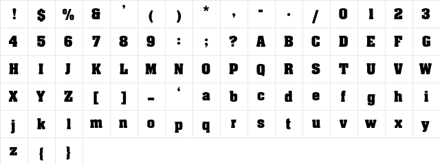 Johnny-Light Ho Regular  glyph index