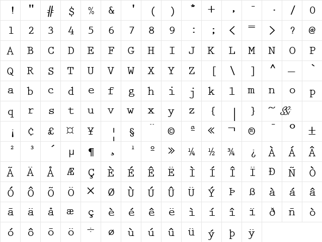 Keyboard Elite SSi Bold  glyph index