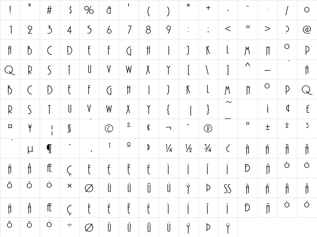URWPlanaSwaDReg Regular  glyph index