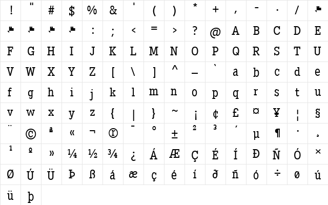 Pentay Book  glyph index