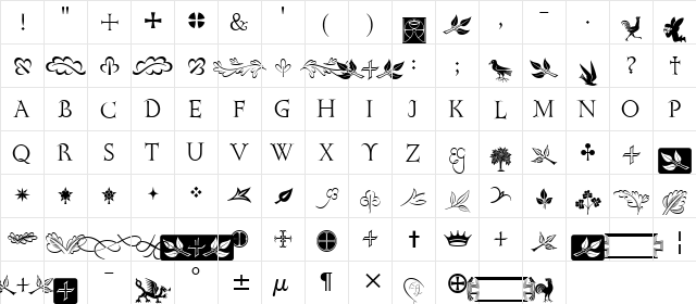 Golden Cockerel Init Orn ITC Regular  glyph index