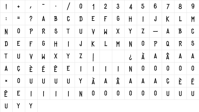 HyperFlufyBrush Regular  glyph index